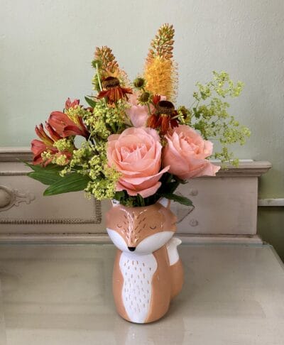 Finley Fox vase of flowers